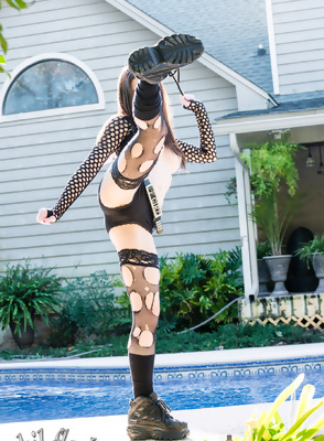 Sexy  Dawn Avril in Torn Fishnets