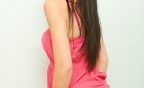 Cath Faza in a Short Pink Dress